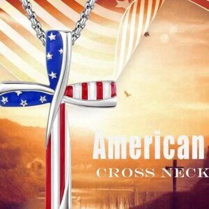 American Flag Cross Patriotic Alloy Pendant Necklace
